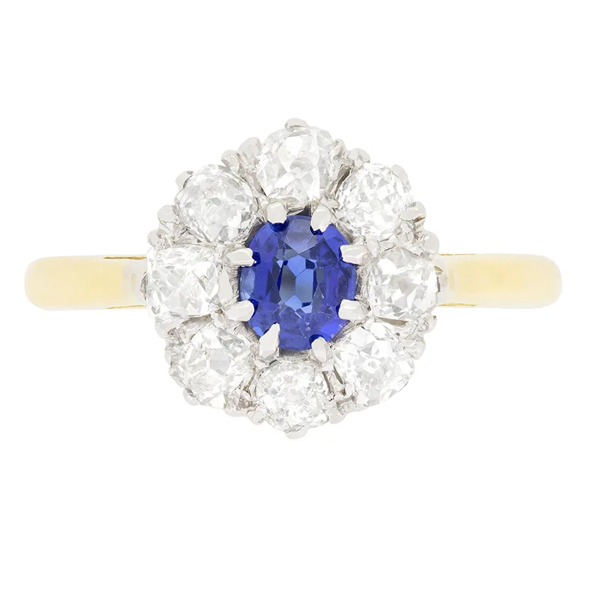 Edwardian 0.50ct Sapphire and Diamond Cluster Ring, c.1910s
