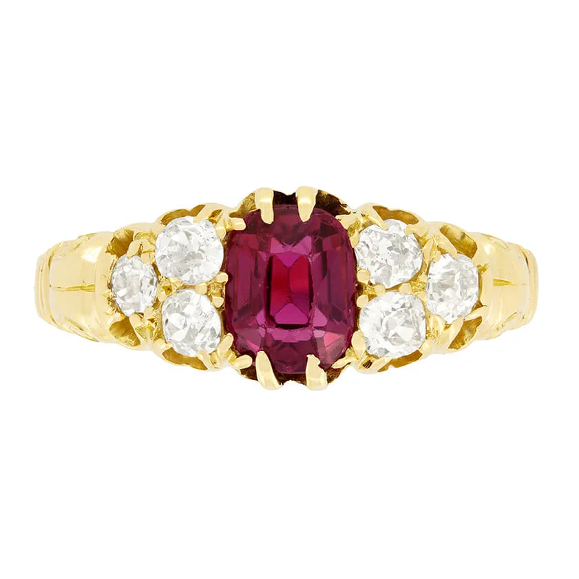 Victorian 1.00ct Ruby and Diamond Seven Stone Ring, c.1880s