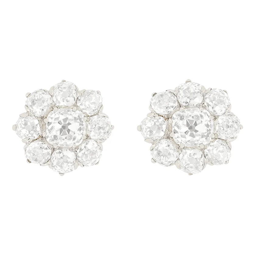 Art Deco 5.20ct Diamond Cluster Earrings, c.1920s