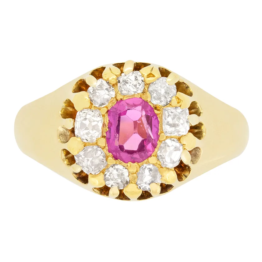 Victorian 0.50ct Pink Sapphire and Diamond Cluster Ring, c.1880s