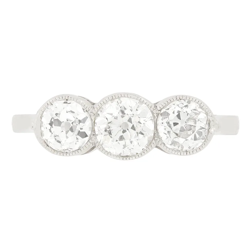 Art Deco 1.70ct Diamond Three Stone Ring, c.1920s