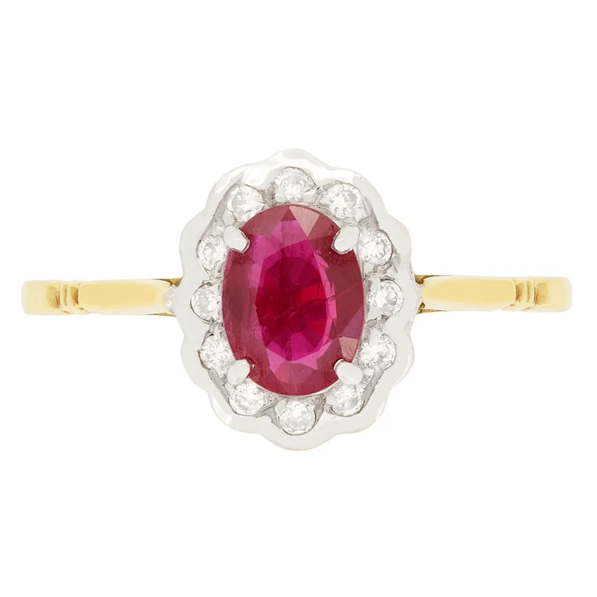 Vintage 0.70ct Ruby and Diamond Cluster Ring, c.1970s