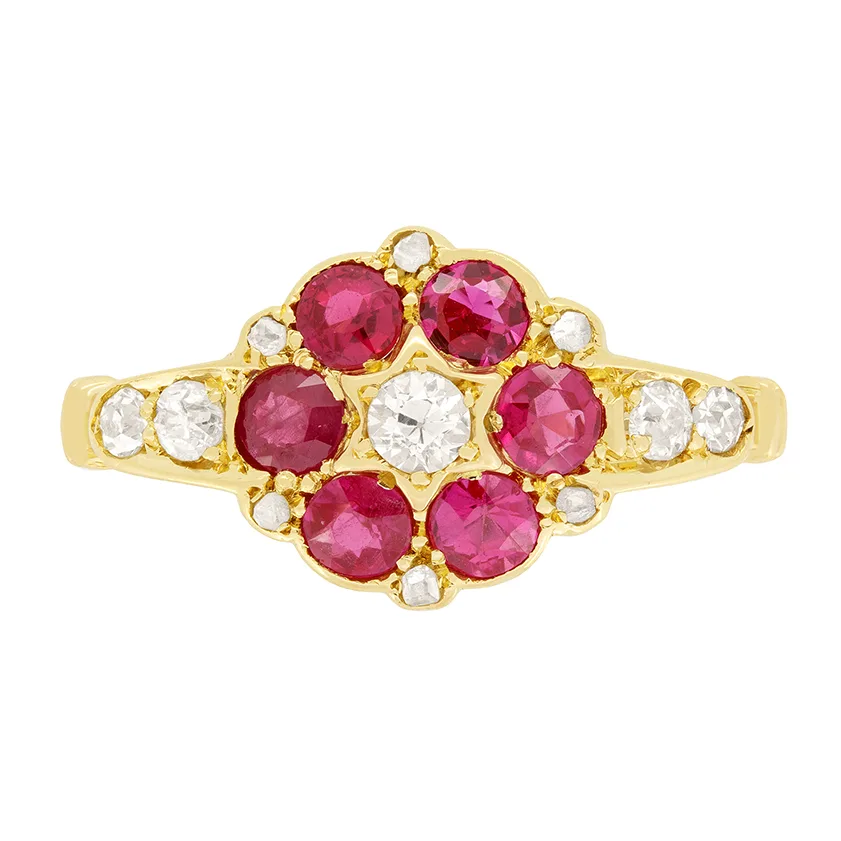 Edwardian 0.60ct Ruby and Diamond Cluster Ring, hallmarked 1909