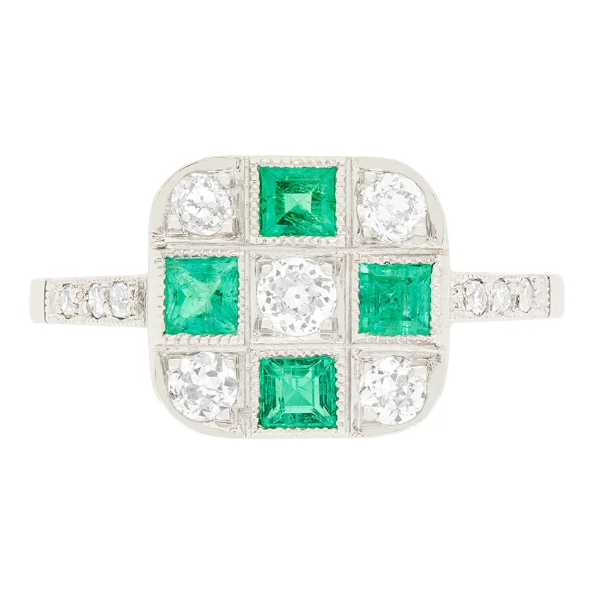 Vintage 0.50ct Diamond and Emerald Cluster Ring, c.1940s
