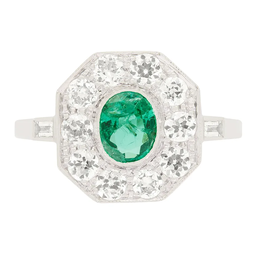 Vintage Emerald & Diamond Cluster Ring, c.1950s