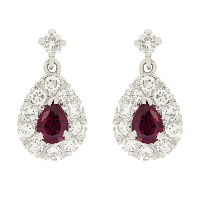 Vintage 0.80ct Ruby and Diamond Drop Earrings, c.1970s