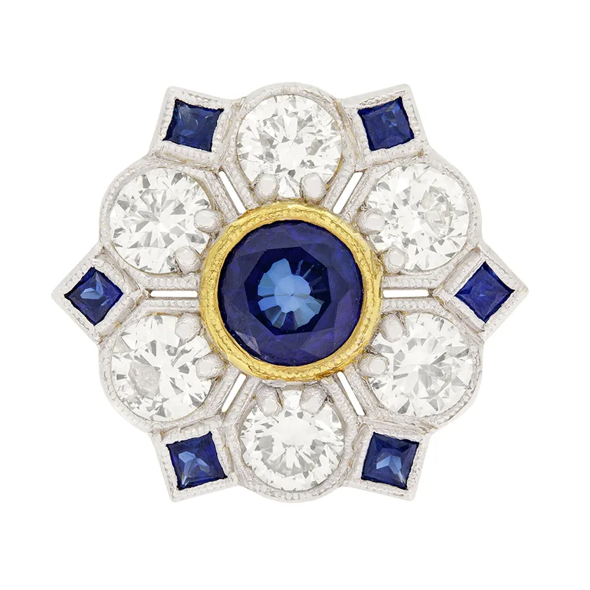 Vintage Style 1.18ct Sapphire and Diamond Cluster Ring