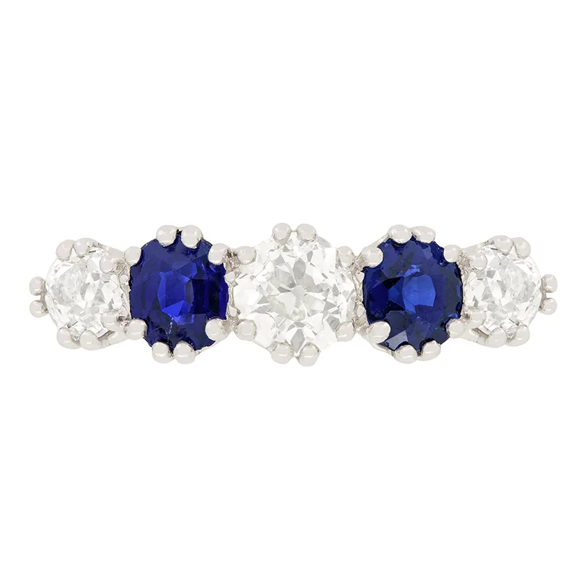 Art Deco 1.00ct Diamond and Sapphire Five Stone Ring, c.1920s
