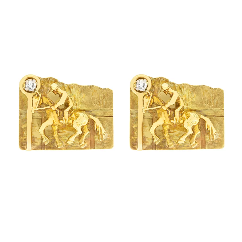 Vintage 0.20ct Diamond Horse and Jockey Cufflinks, c.1973