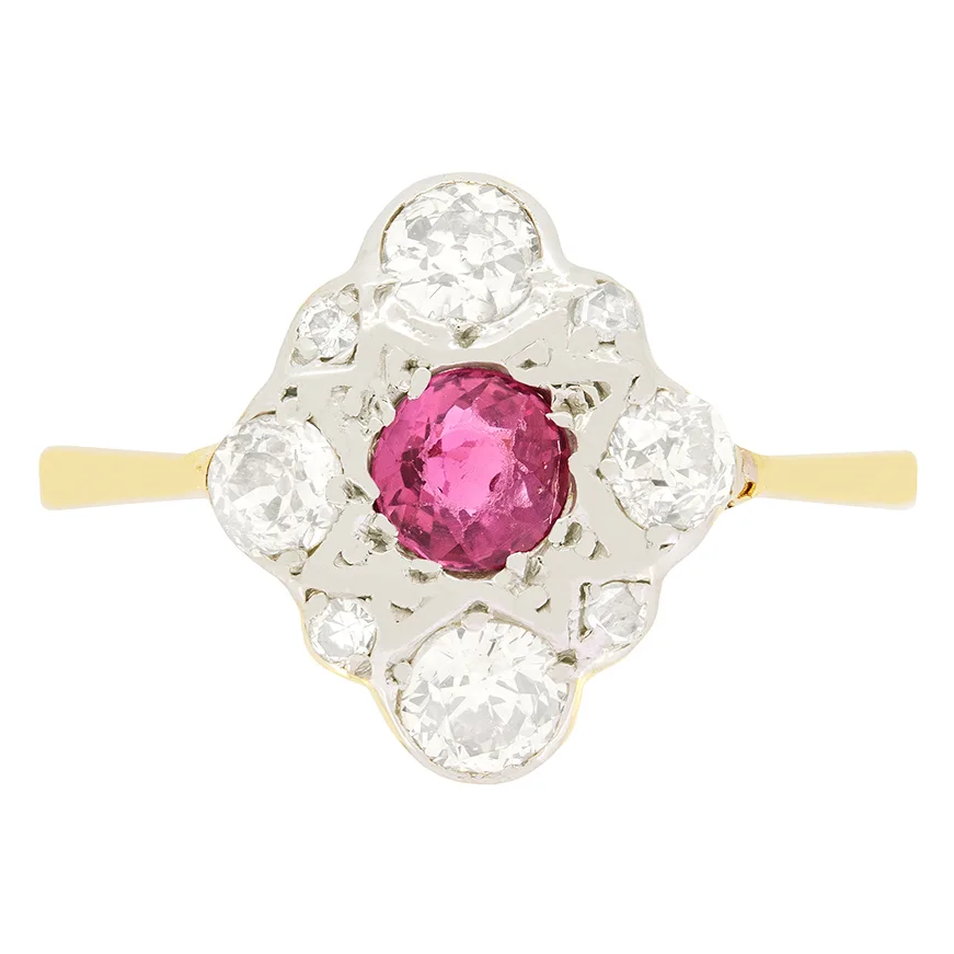Edwardian 0.40ct Ruby and Diamond Cluster Ring, c.1910s