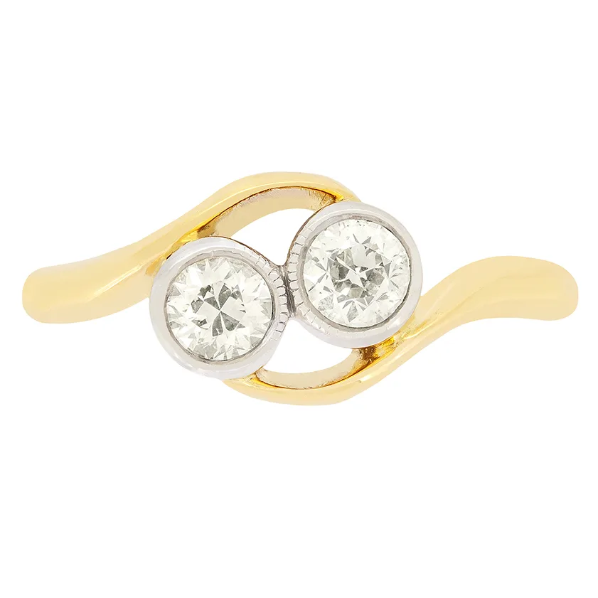 Edwardian 0.50ct Diamond Two Stone Twist Ring, c.1910s