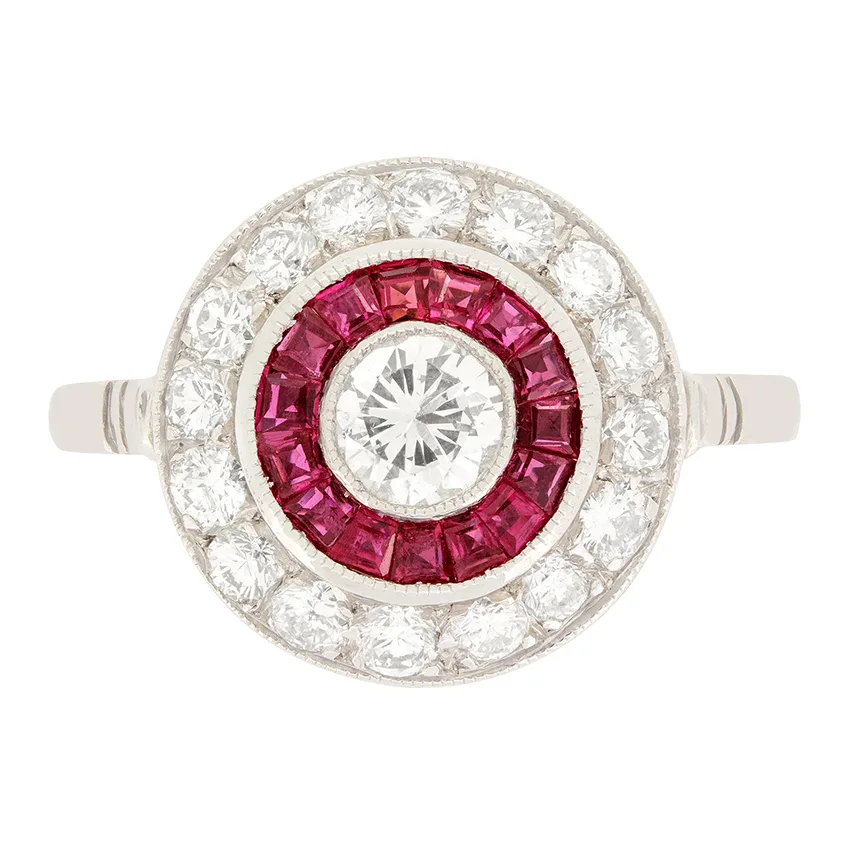 Vintage 0.40ct Diamond and Ruby Target Ring, c.1950s