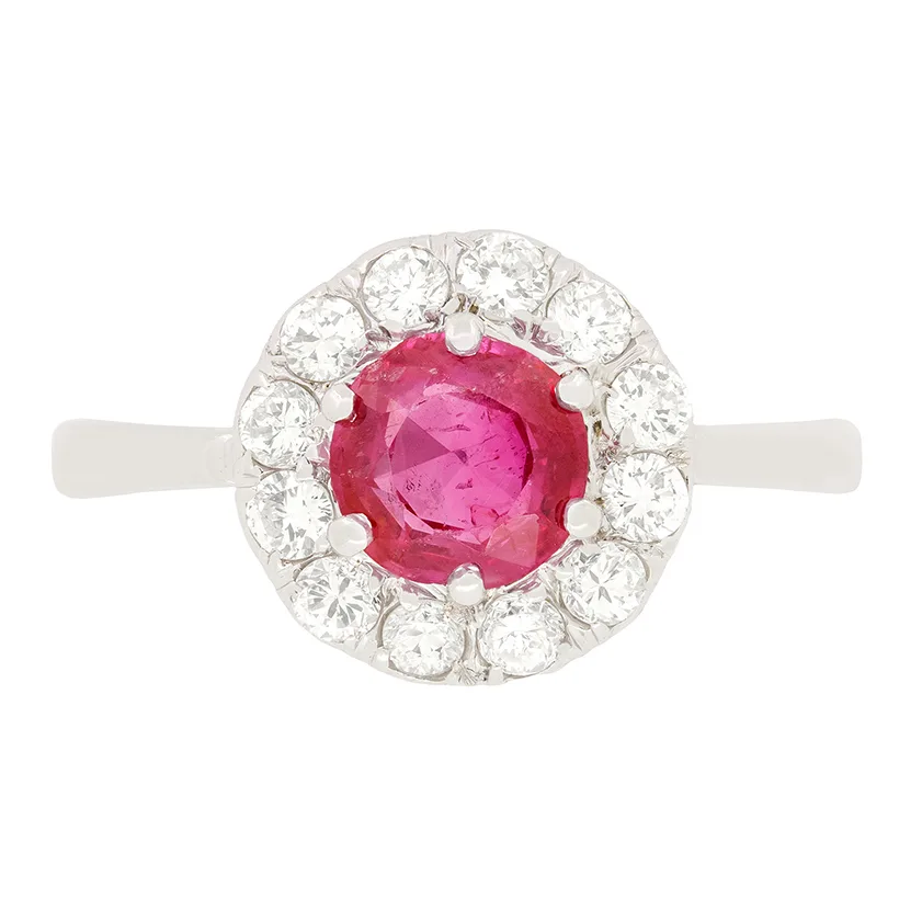 Late Deco 1.00ct Ruby and Diamond Halo Ring, c.1930s
