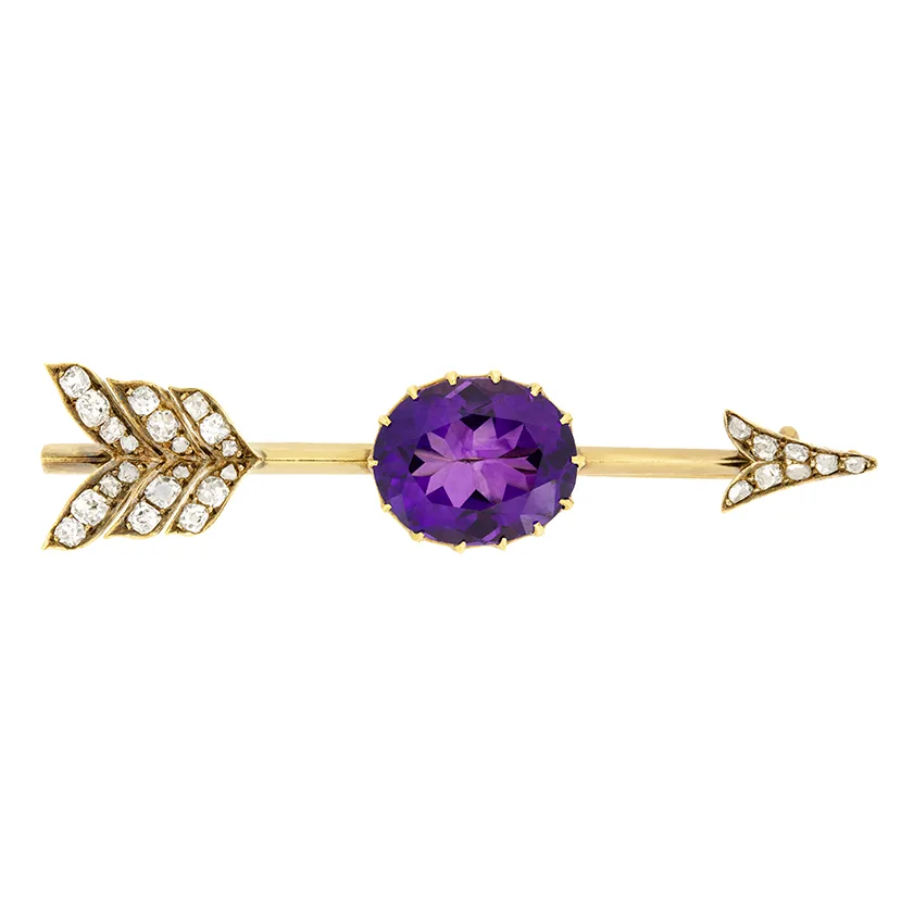 Victorian 6.00ct Amethyst and Diamond Brooch, c.1880s