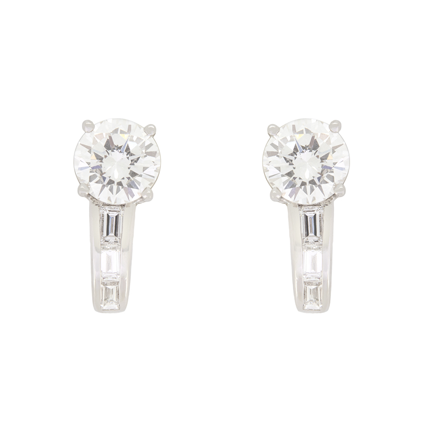 Contemporary 1.40ct Round Brilliant and Baguette Cut Diamond Earrings Farringdons Jewellery