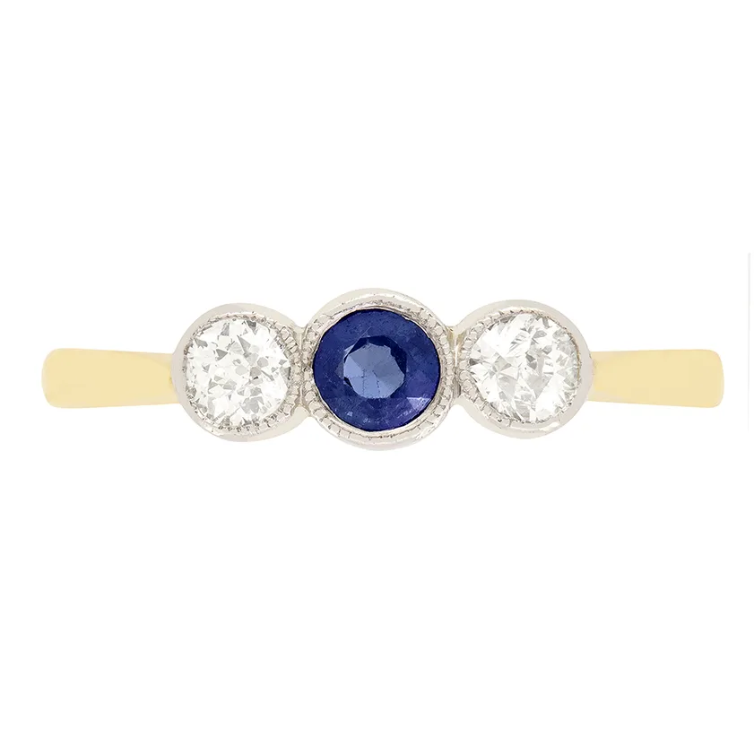 Edwardian 0.20 carat Sapphire and Diamond Trilogy Ring, c.1910s