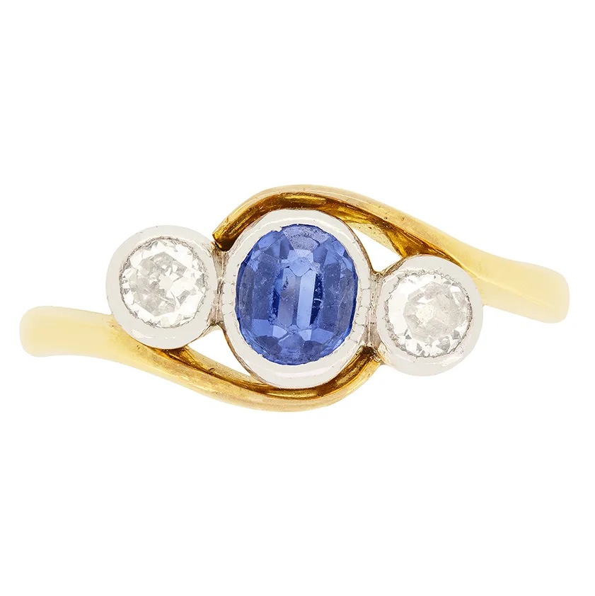 Edwardian 0.50ct Sapphire and Diamond Trilogy Twist Ring, c.1915