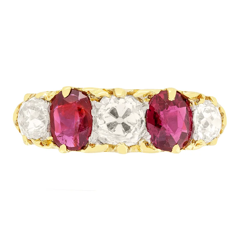 Victorian 1.40ct Diamond and Ruby Five Stone Ring, c.1880s