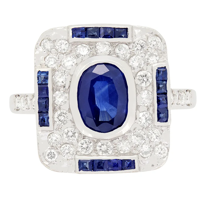 Vintage 1.00ct Sapphire and Diamond Cluster Ring, c.1960s