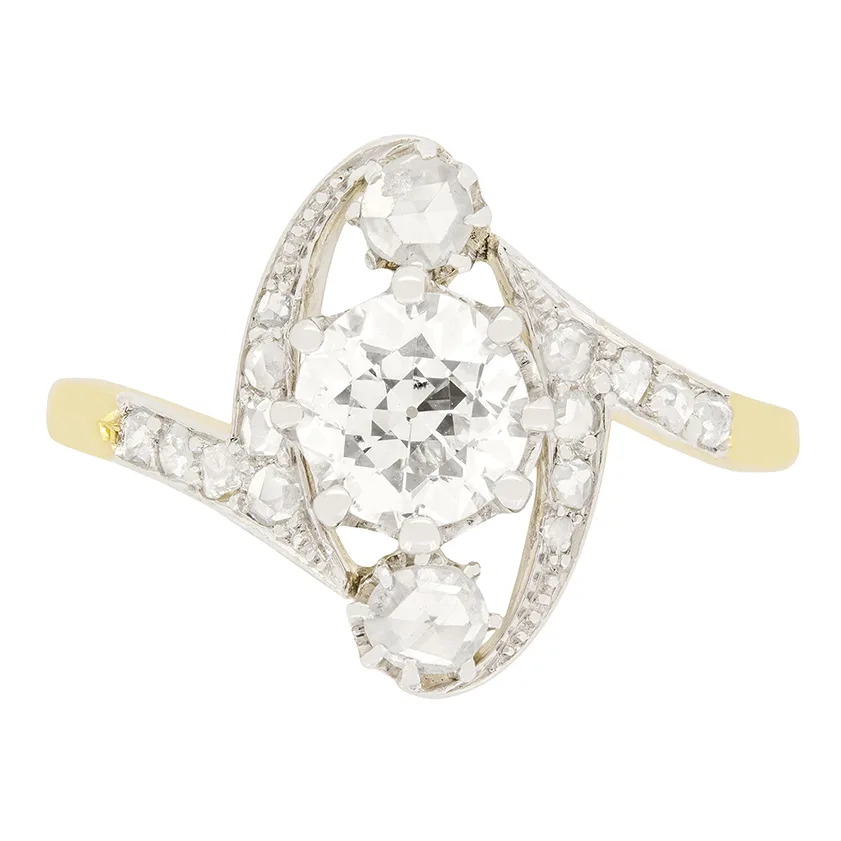 Edwardian 1.01ct Diamond Three Stone Twist Ring, c.1910s