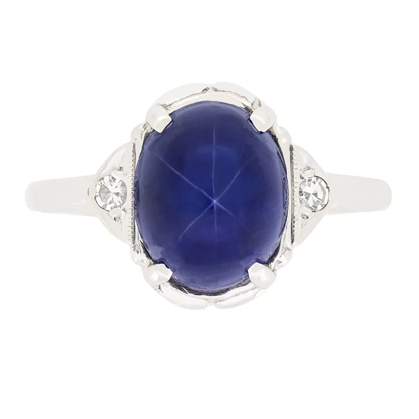 Late Deco 3.75ct Star Sapphire Solitaire Ring, c.1940s