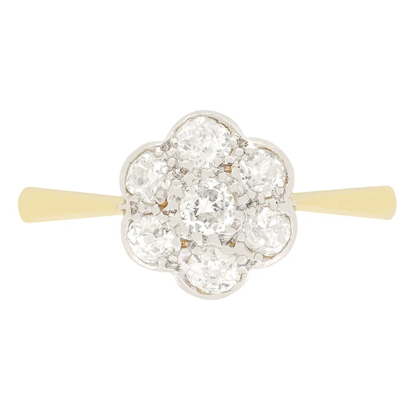 Edwardian 0.75ct Diamond Daisy Cluster Ring, c.1910s