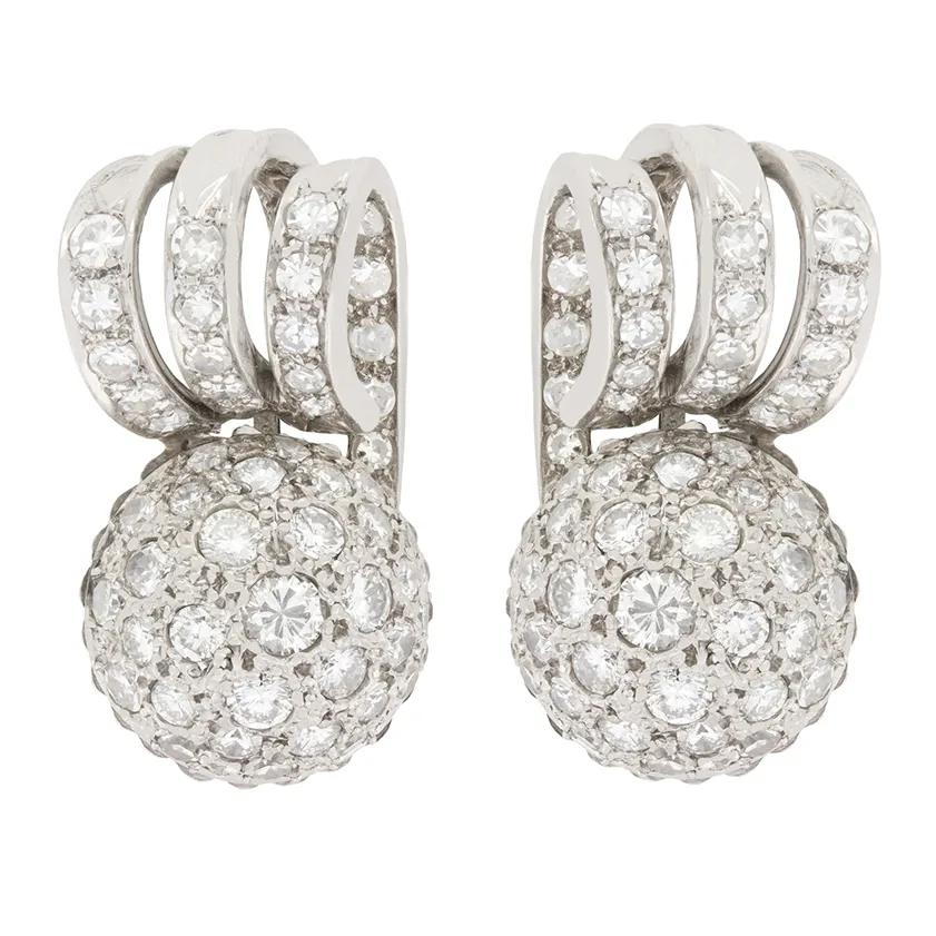 Late Deco 4.00ct Diamond Bombé Earrings, c.1940s