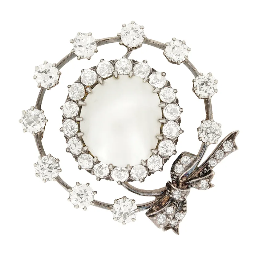 Victorian 4.55ct Diamond and Pearl Brooch, c.1880s
