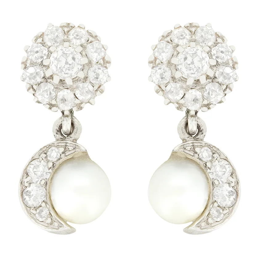Art Deco 0.90ct Diamond and Pearl Earrings, c.1920s