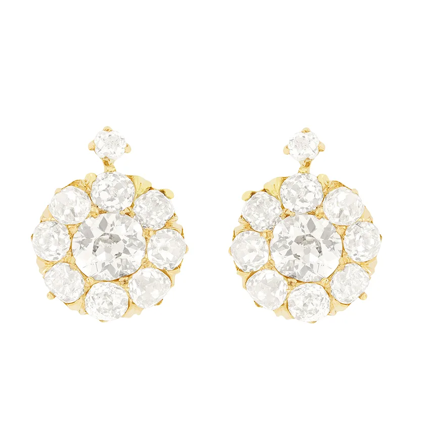Victorian 3.50ct Diamond Cluster Earrings, c.1880s