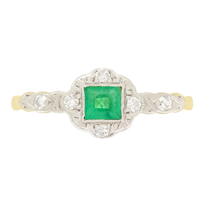 Edwardian 0.30ct Emerald Cluster Ring, c.1910s