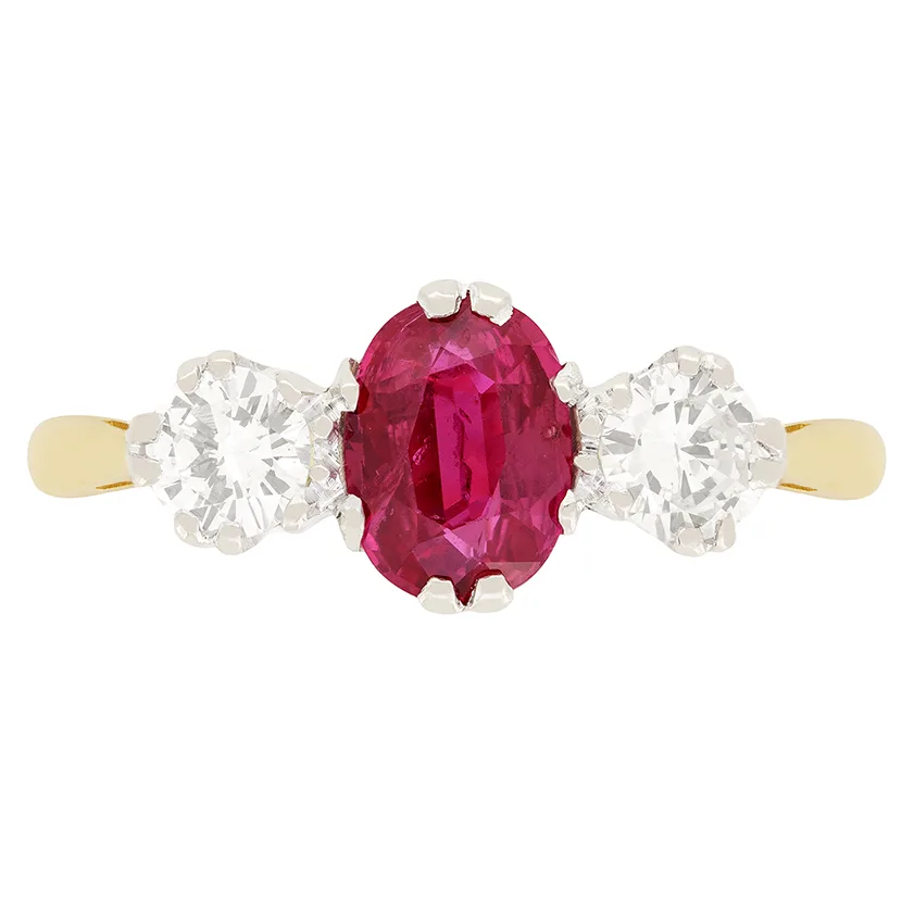 Vintage 0.75ct Ruby and Diamond Trilogy Ring, c.1977