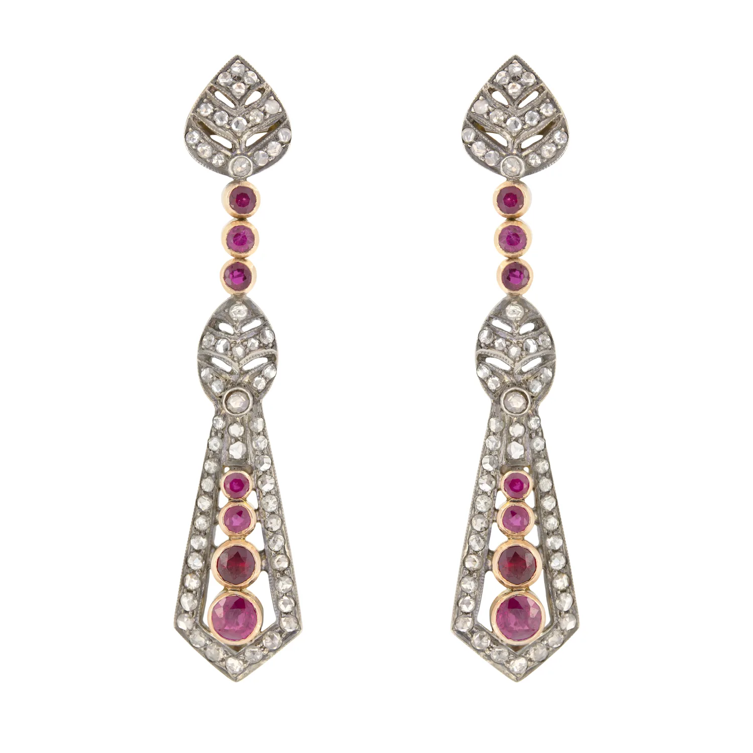 Belle Époque 0.50ct Diamond and Ruby Drop Earrings, c.1880s