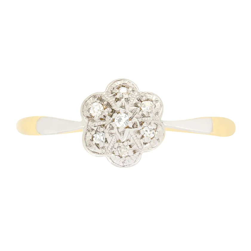 Edwardian, 0.07ct Diamond Daisy Cluster Ring, c.1910s