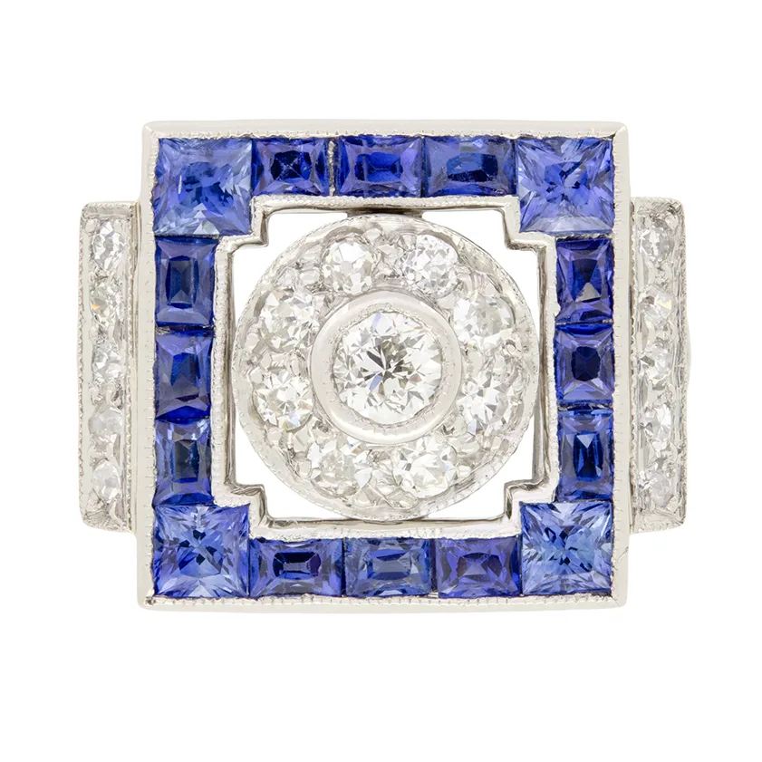 Art Deco 0.55ct Diamond and Sapphire Cluster Ring, c.1920s