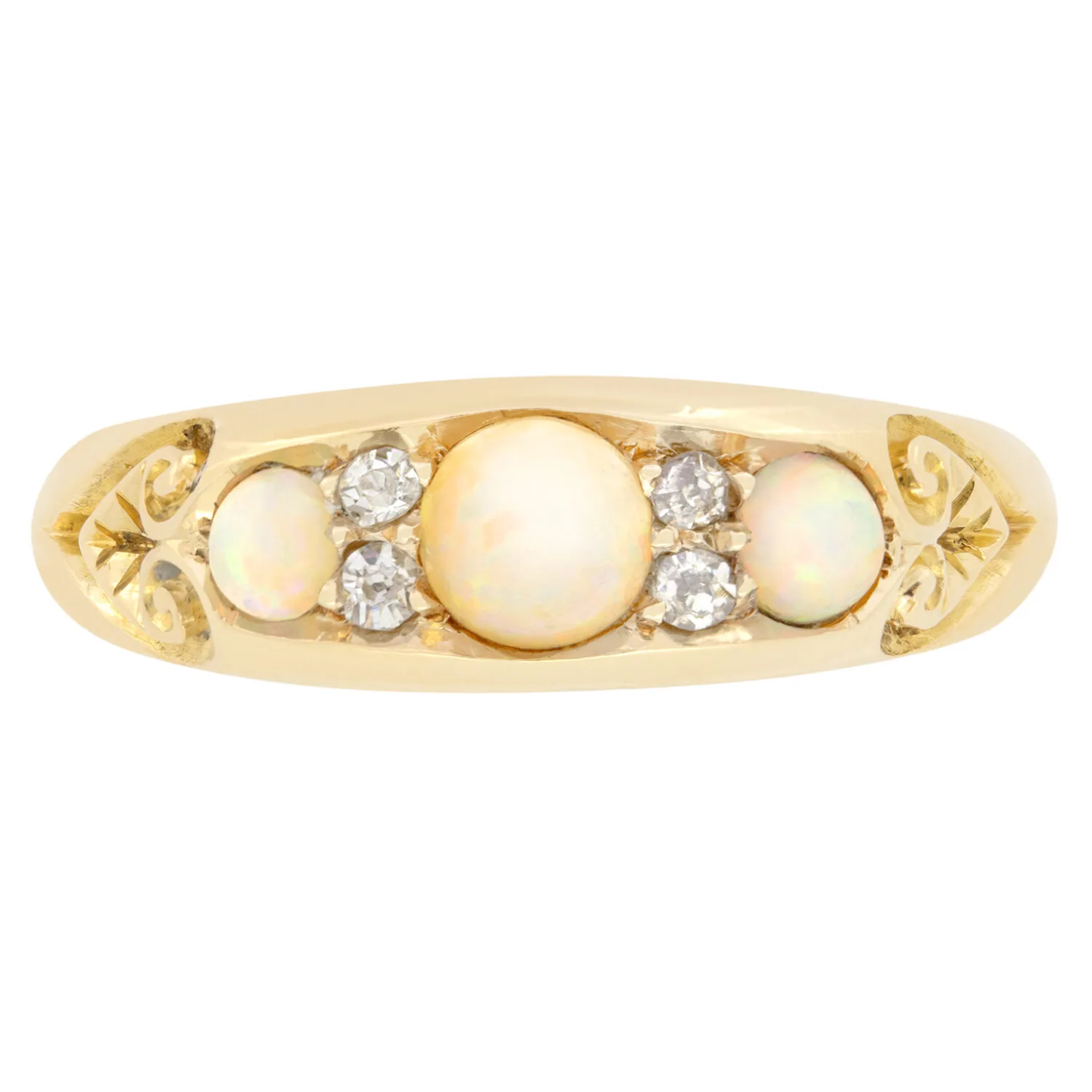 Victorian 0.55ct Opal and Diamond Trilogy Ring, c.1890s