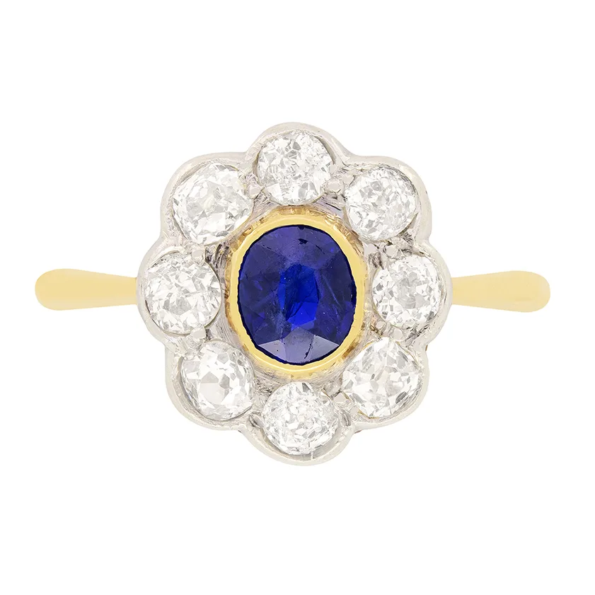 Edwardian 0.50ct Sapphire and Diamond Cluster Ring, c.1910s
