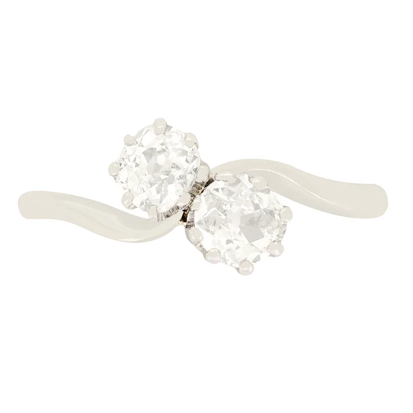 Art Deco 0.70ct Diamond Two Stone Twist Ring, c.1920s