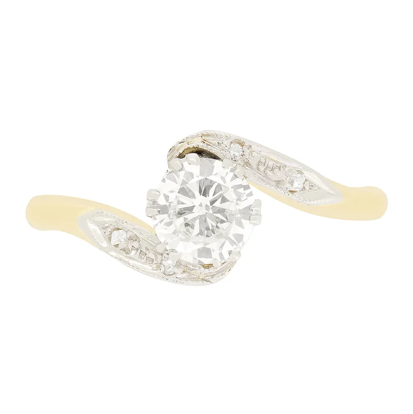 Late Deco 0.60ct Diamond Solitaire Twist Ring, c.1940s