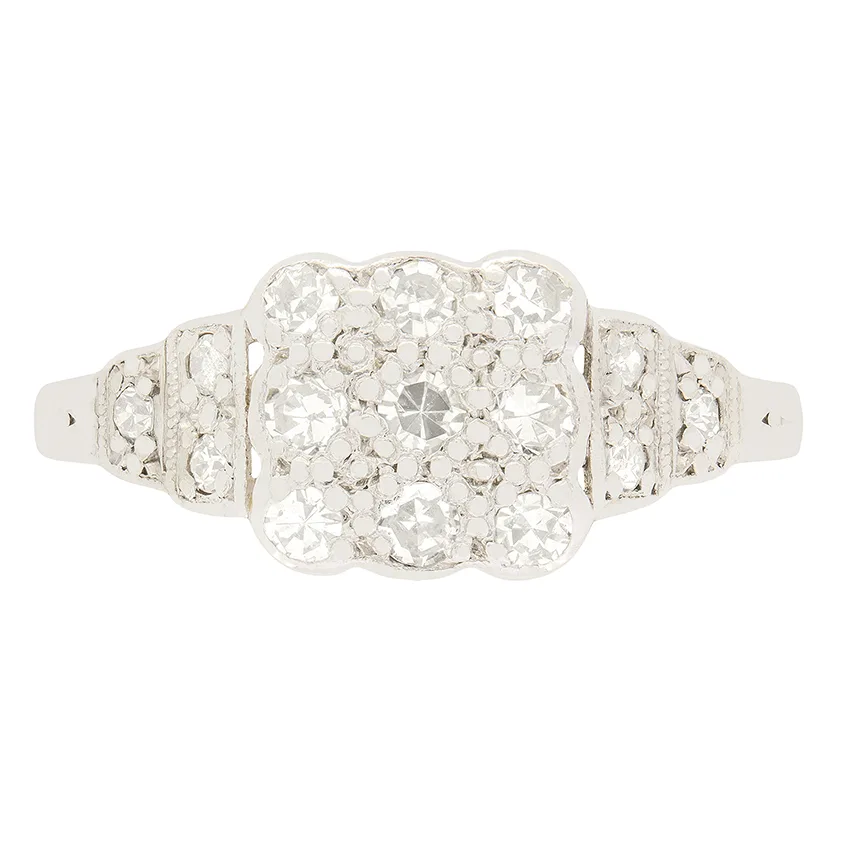 Edwardian 0.33ct Diamond Tablet Cluster Ring, c.1910s
