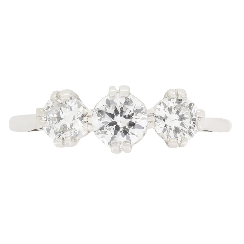 Late Deco 1.10ct Diamond Trilogy Ring, c.1930s