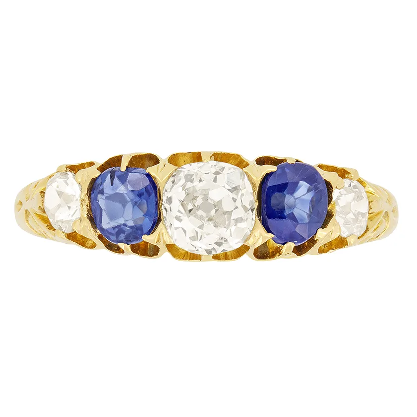 Victorian 0.80ct Diamond and Sapphire Five Stone Ring, c.1880s