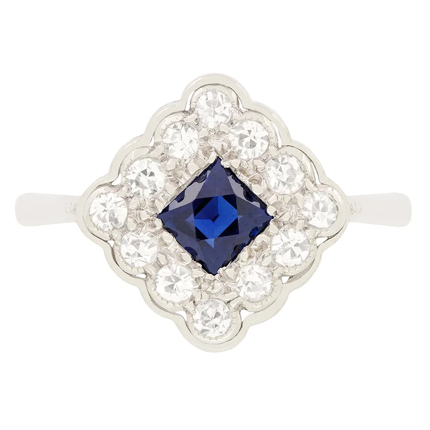 Art Deco 0.50ct Sapphire and Diamond Cluster Ring, c.1920s