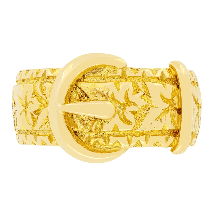 Edwardian 18ct Yellow Gold Buckle Ring, hallmarked 1916