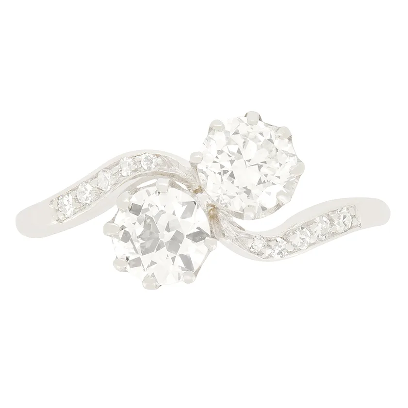 Art Deco 1.00ct Diamond Two Stone Twist Ring, c.1920s