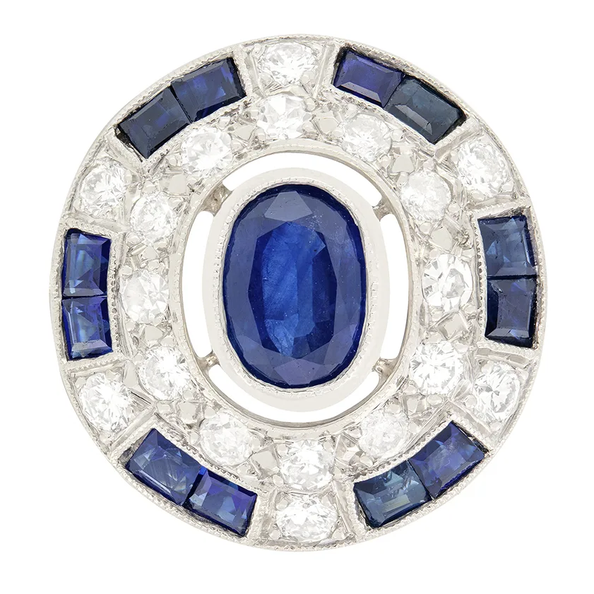 Late Deco 1.00ct Sapphire and Diamond Cluster Ring, c.1940s