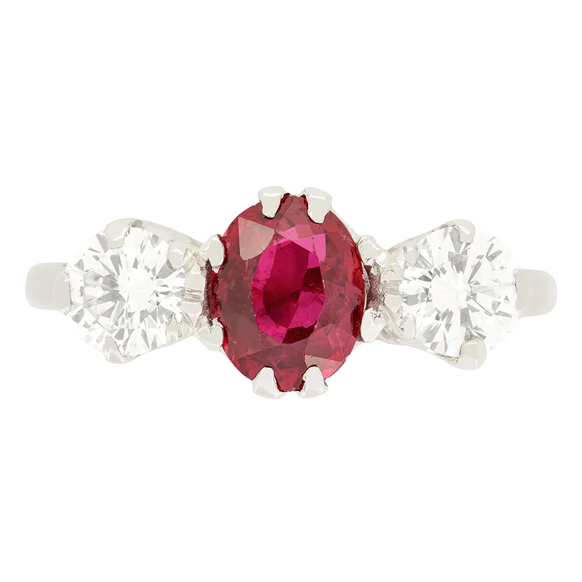 Late Deco 1.20ct Ruby and Diamond Trilogy Ring, c.1940s