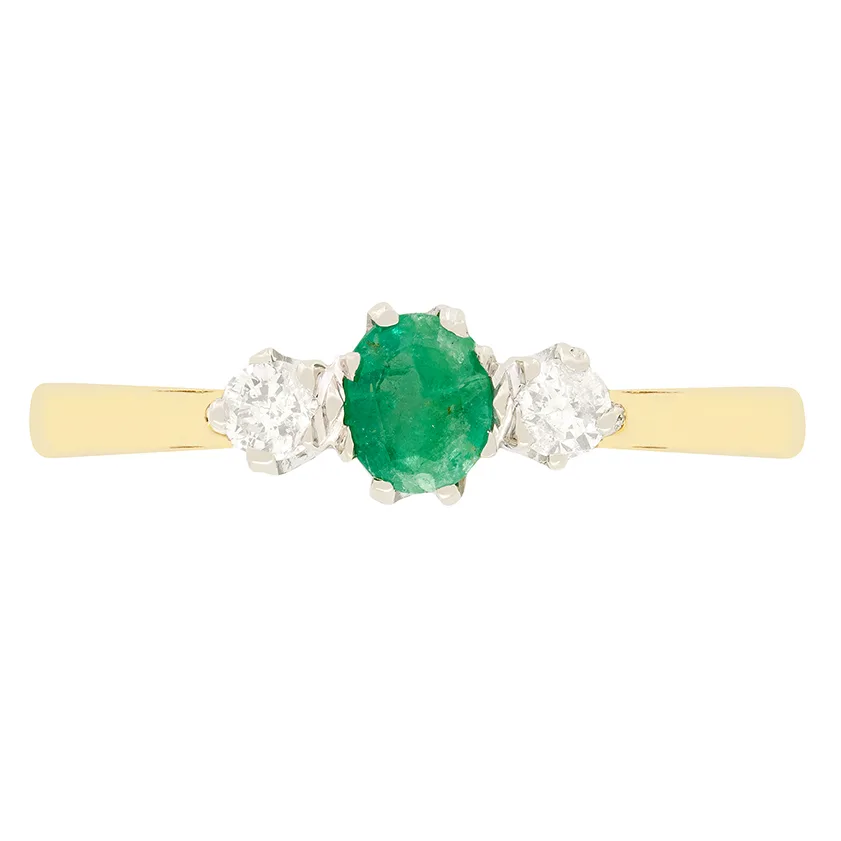 Vintage 0.25ct Emerald and Diamond Trilogy Ring, c.1987
