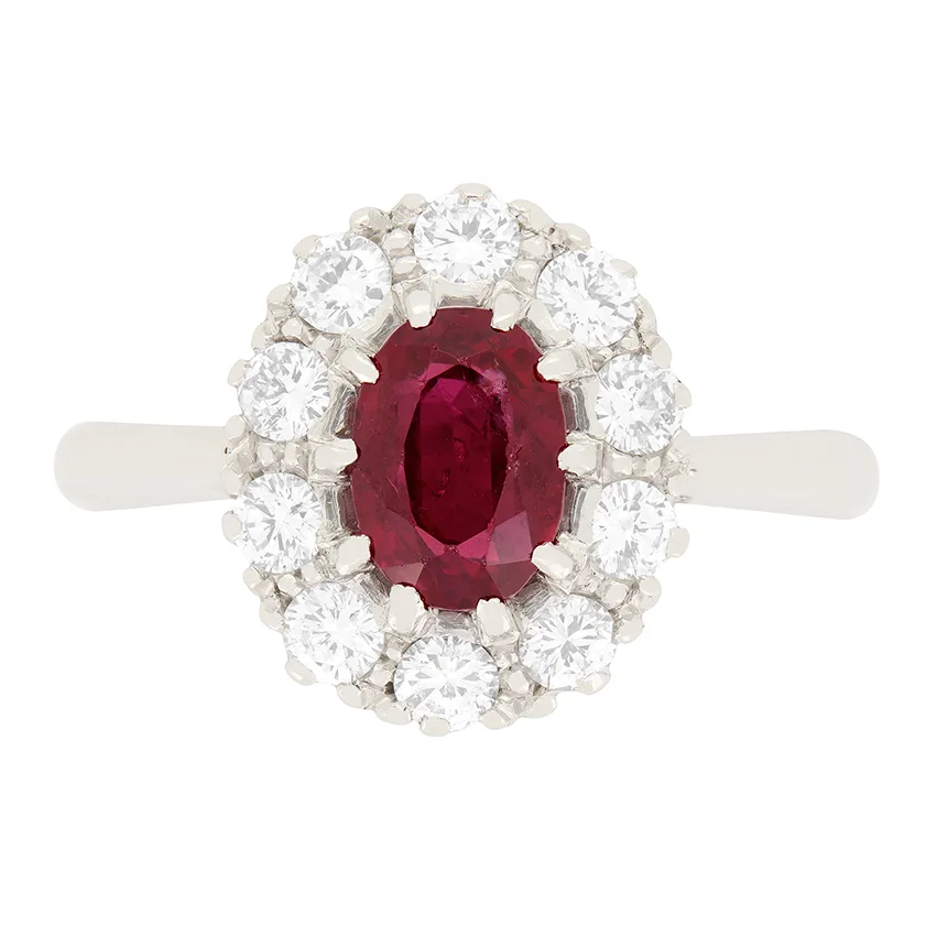 Vintage 1.00ct Ruby and Diamond Cluster Ring, c.1950s