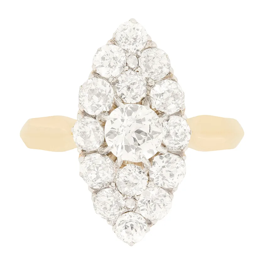 Victorian 2.10ct Diamond Boat Ring, c.1880s